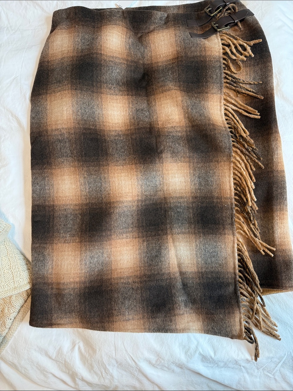 Banana Republic Brown and Tan Plaid Fringe Pencil Skirt